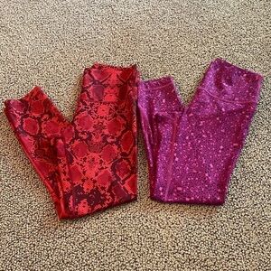 Bundle of Lululemon Size 6 Leggings in Red and Purple Prints- Like New